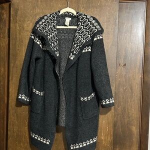 Max Studio  Cozy Black Charcoal Patterned Open-Front Women's Cardigan Sweater XL
